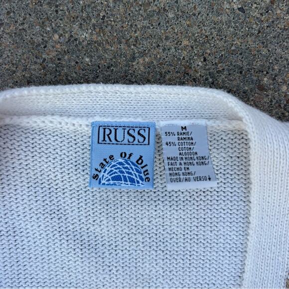 Vintage 90s Russ White Primary Color Floral Knit Herringbone Check Sweater Vest - Picture 3 of 6